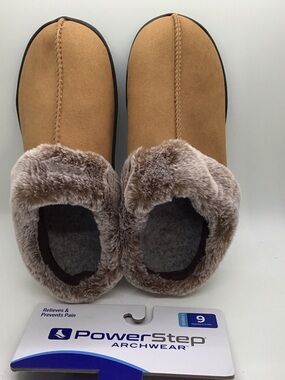 PowerStep Archwear Women’s Tan Faux-Fur Slip-On Slippers